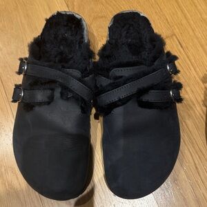 Birkenstock Black Shearling-Lined Clogs